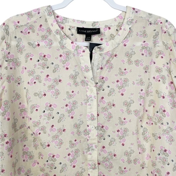Lane Bryant Cotton Button Front Floral 3/4 Sleeves Top Pink NWT - Picture 5 of 13